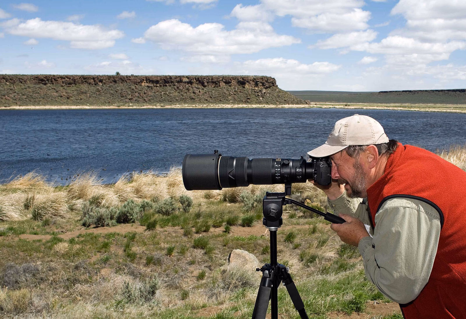 A professional photographer working on location