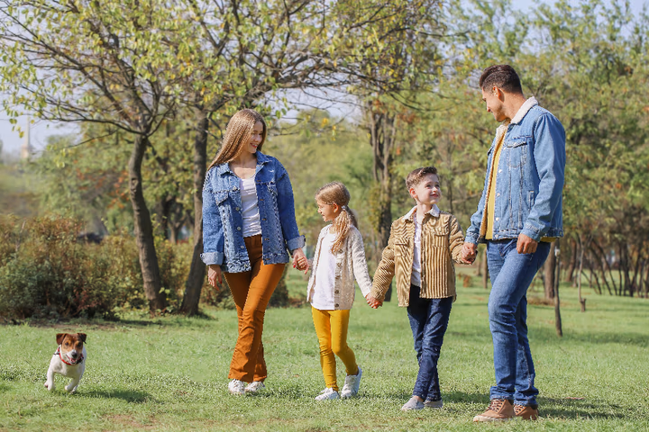A family walking together outside